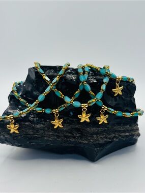 *Anklet* Gold Starfish & Crystal Stretchy Ankle Bracelet